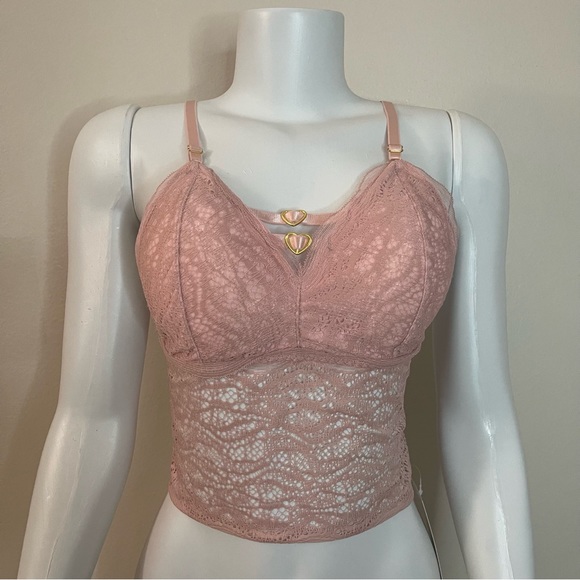 Other - Light pink lace long line removable pads strappy  bralette